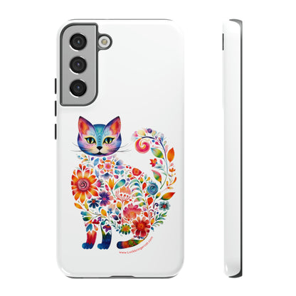 Floral Cat Lovers Phone case- iPhone, Samsung Galaxy, Google Pixel- White - Tough-Premium Quality