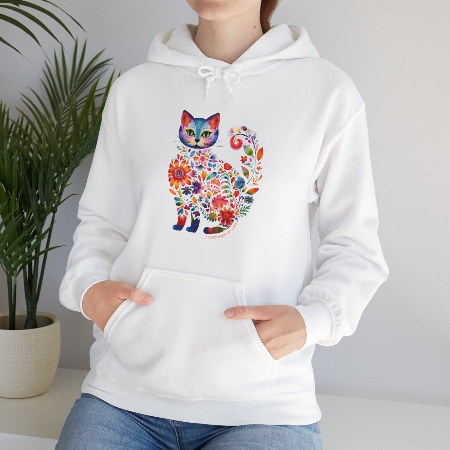 Hooded Sweatshirt-Graphic Floral Cat Mom Hoodie