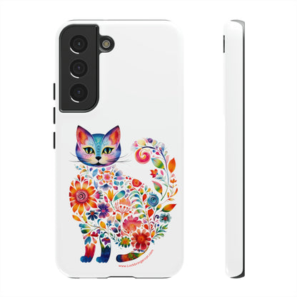 Floral Cat Lovers Phone case- iPhone, Samsung Galaxy, Google Pixel- White - Tough-Premium Quality