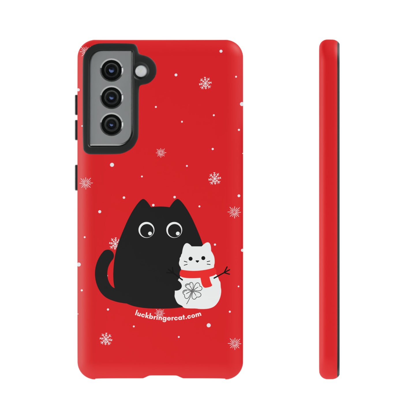 Cat Lovers Christmas Phone Case-iPhone, Samsung Galaxy, Google Pixel- Red and Black Snowman