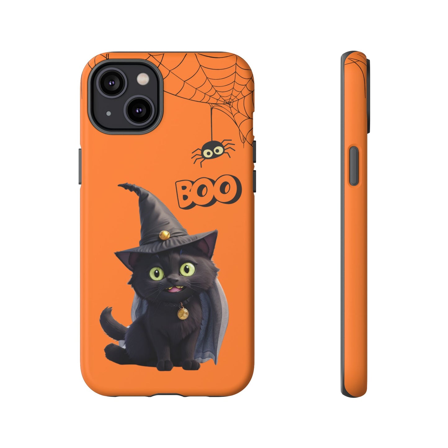 Premium-quality tough protective phone cases for iPhone,  Samsung and Google Phones - Orange - Spooky Halloween Black Cat