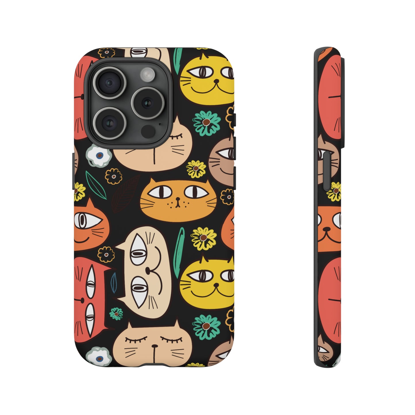 Premium-quality tough protective phone cases for iPhone, Samsung and Google - Black With Cute Colorful Cartoon Cats