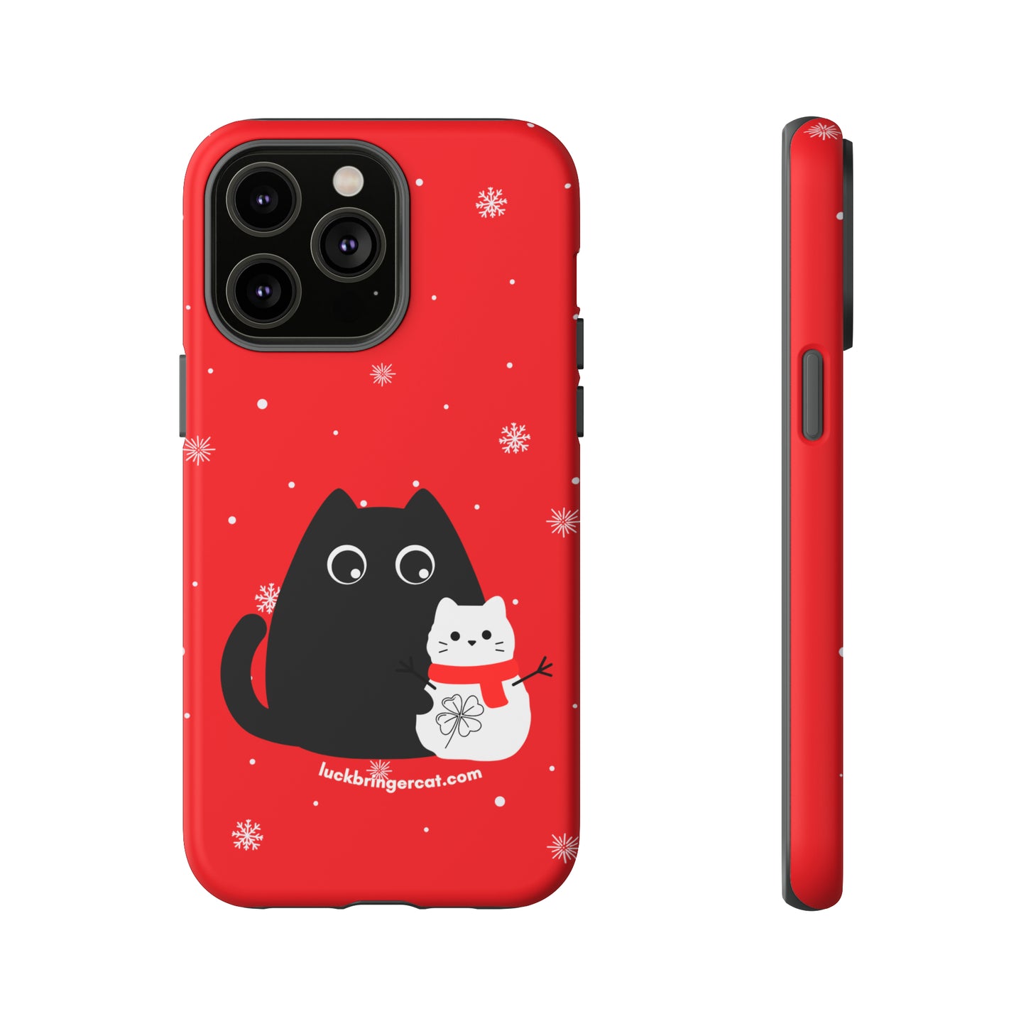 Cat Lovers Christmas Phone Case-iPhone, Samsung Galaxy, Google Pixel- Red and Black Snowman