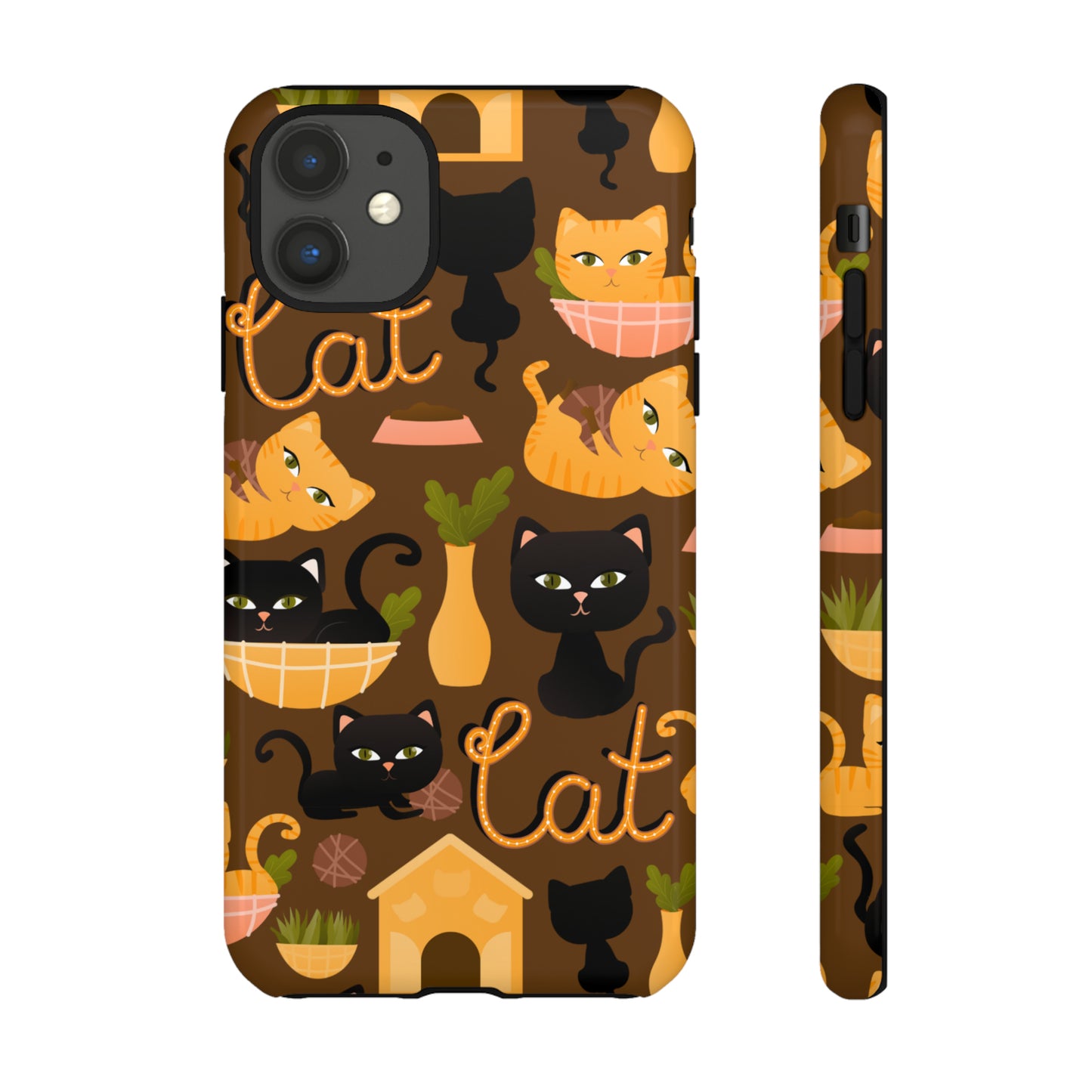 Premium-quality tough protective phone cases for iPhone, Samsung and Google - Brown With Cute Black and Orange Cats