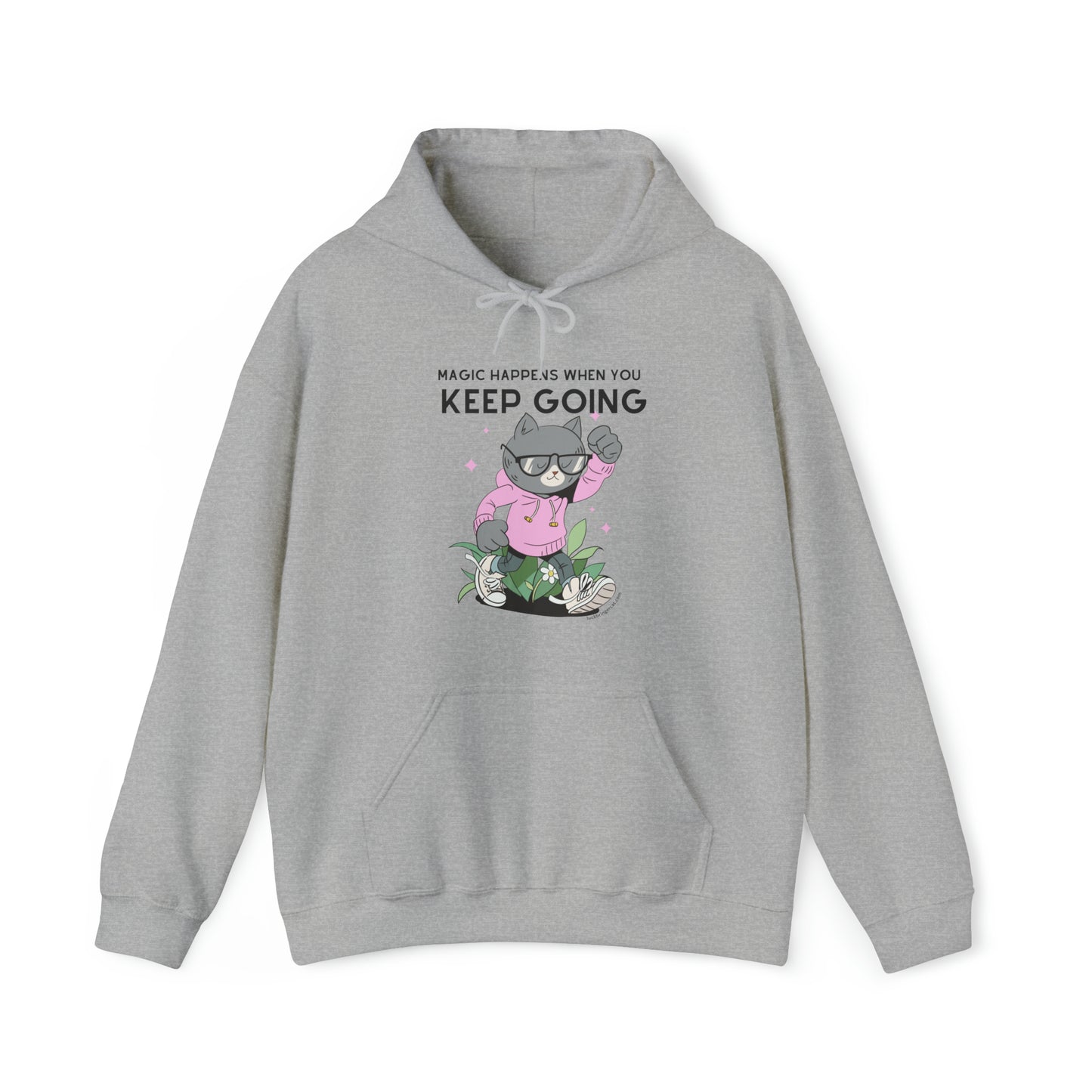 Unisex Hooded Sweatshirt - Inspirational Hoodie for Cat Lovers - Magic Happens When you Keep Going