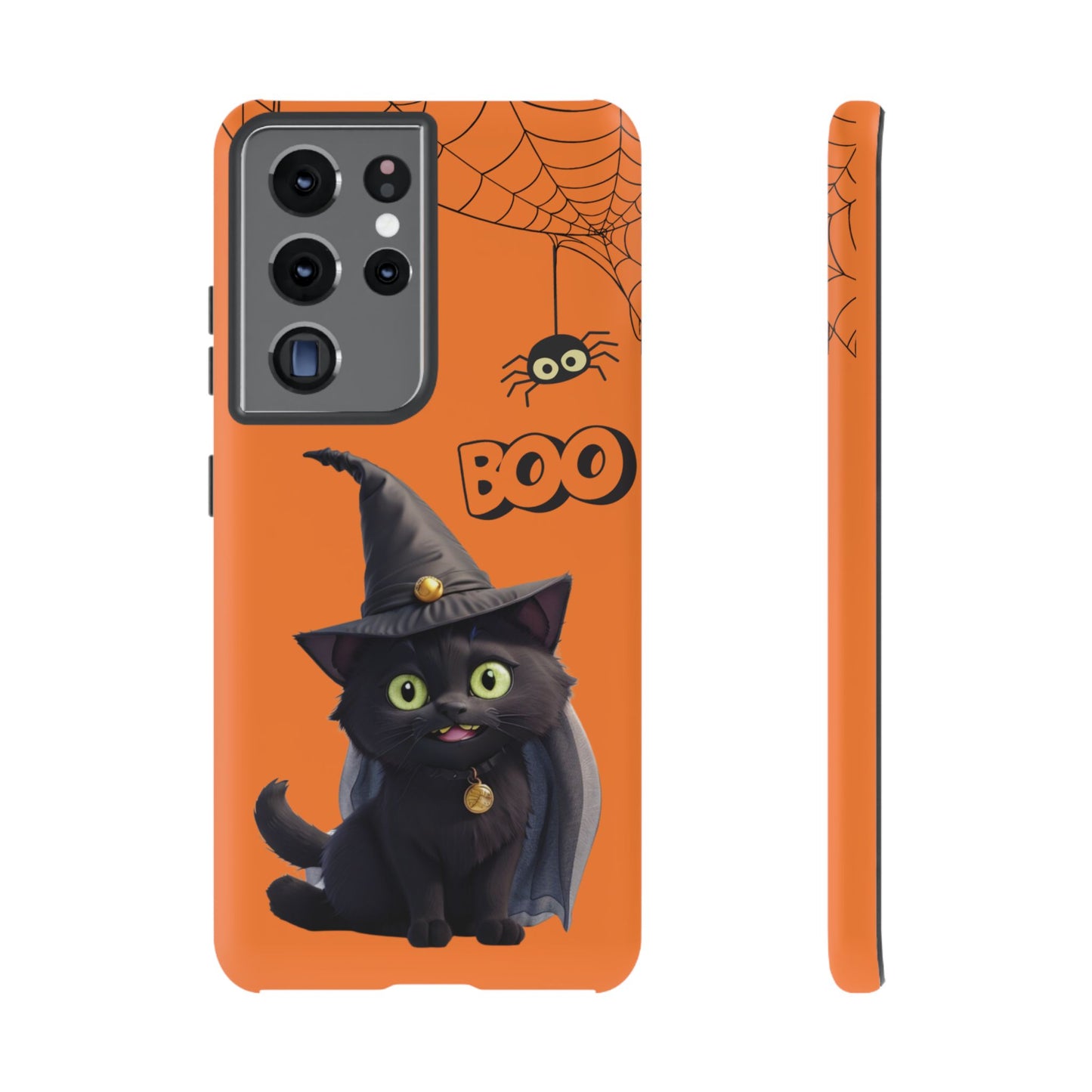 Premium-quality tough protective phone cases for iPhone,  Samsung and Google Phones - Orange - Spooky Halloween Black Cat