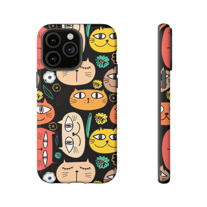 Premium-quality tough protective phone cases for iPhone, Samsung and Google - Black With Cute Colorful Cartoon Cats