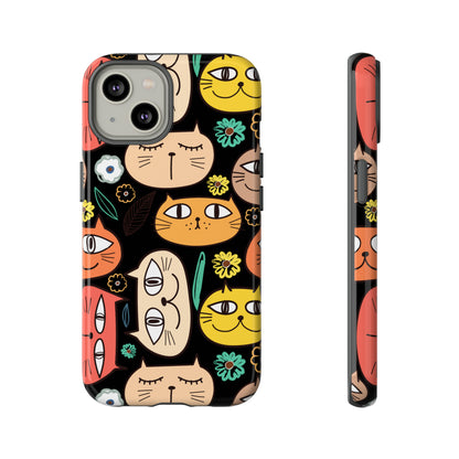 Premium-quality tough protective phone cases for iPhone, Samsung and Google - Black With Cute Colorful Cartoon Cats