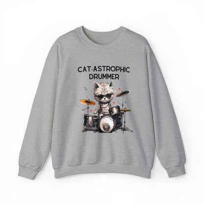 Unisex Crewneck Sweatshirt - Catastrophic Drummer Funny Sweater for Cat Lovers and Drummers