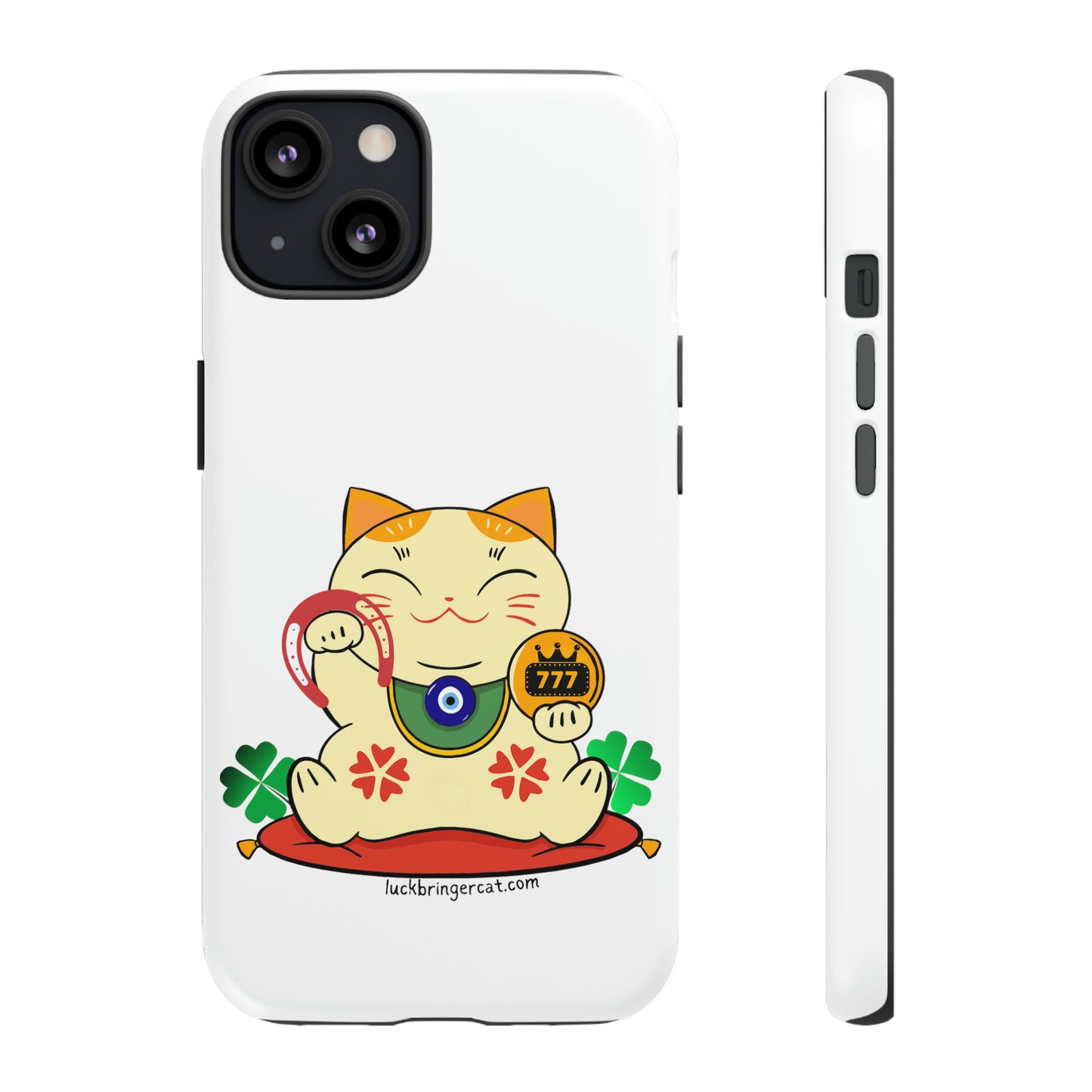 Cat Lovers Tough Phone Case- Maneki Neko Lucky Cat-White- iPhone, Samsung Galaxy, Google Pixel