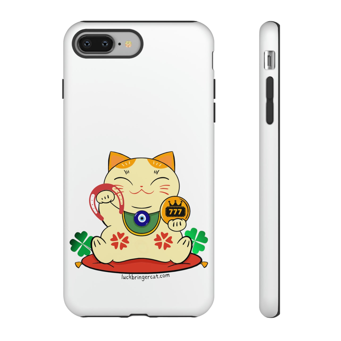 Cat Lovers Tough Phone Case- Maneki Neko Lucky Cat-White- iPhone, Samsung Galaxy, Google Pixel