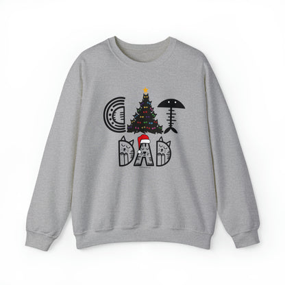 „Cat Dad Christmas“-Sweatshirt mit Rundhalsausschnitt und schwarzem Katzen-Weihnachtsbaum