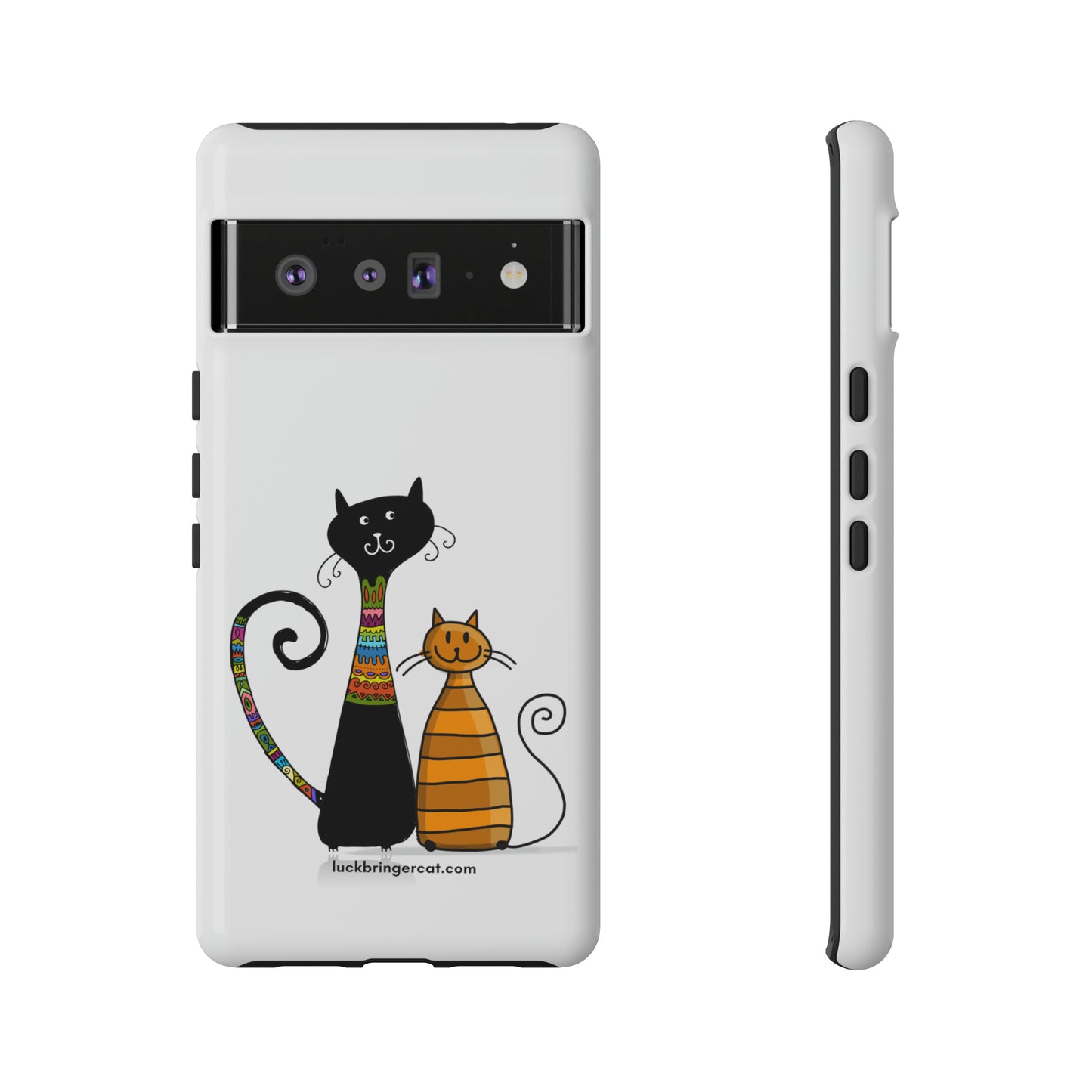 Funny Phone Case for Cat Lovers- iPhone, Samsung Galaxy and Google Pixel- White With Cute Black and Orange Cats