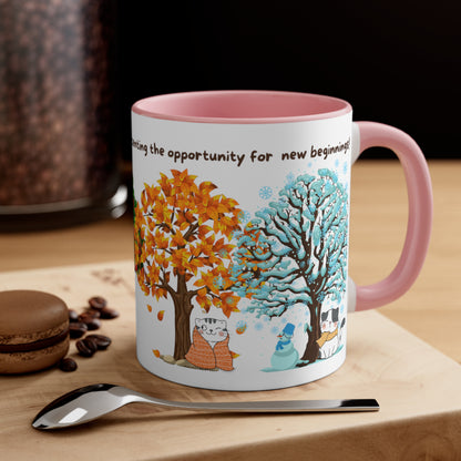 Four Seasons Coffee Mug for Cat Lovers - Change Is an Opportunity for New Beginnings