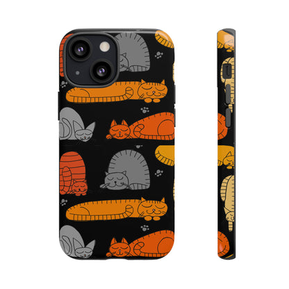 Premium-quality tough protective phone cases for iPhone, Samsung and Google Pixel- Black With Cute Colorful Sleeping Cats