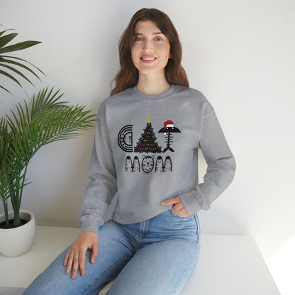 Cat Mom Christmas Crewneck Sweatshirt With Black Cats Christmas Tree