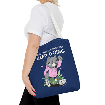 Motivational Tote Bag - Magic Happens When You Keep Going - Inspirational Gift for Dreamers and Go-Getters