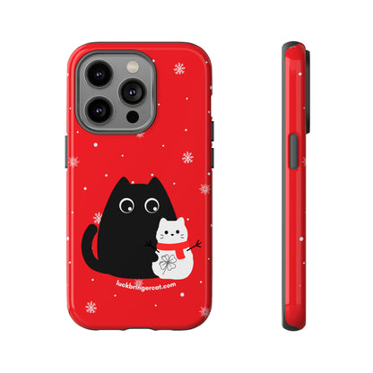 Cat Lovers Christmas Phone Case-iPhone, Samsung Galaxy, Google Pixel- Red and Black Snowman