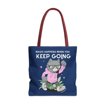 Motivational Tote Bag - Magic Happens When You Keep Going - Inspirational Gift for Dreamers and Go-Getters