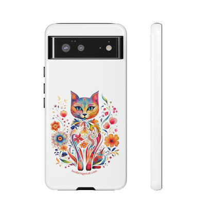 Phone Case for Cat Lovers- iPhone, Samsung Galaxy, Google Pixel- cat mum, cat mom, cat lover girl gift-Google Pixel 7, Google Pixel 6 Pro, Google Pixel 6, Google Pixel 5 5G-flowers, floral, unique, colorful, robust-white-Persian Cat