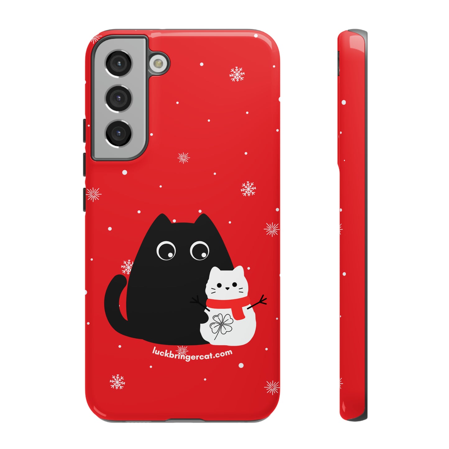 Cat Lovers Christmas Phone Case-iPhone, Samsung Galaxy, Google Pixel- Red and Black Snowman