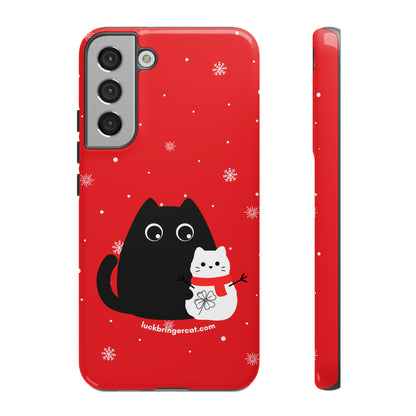 Cat Lovers Christmas Phone Case-iPhone, Samsung Galaxy, Google Pixel- Red and Black Snowman