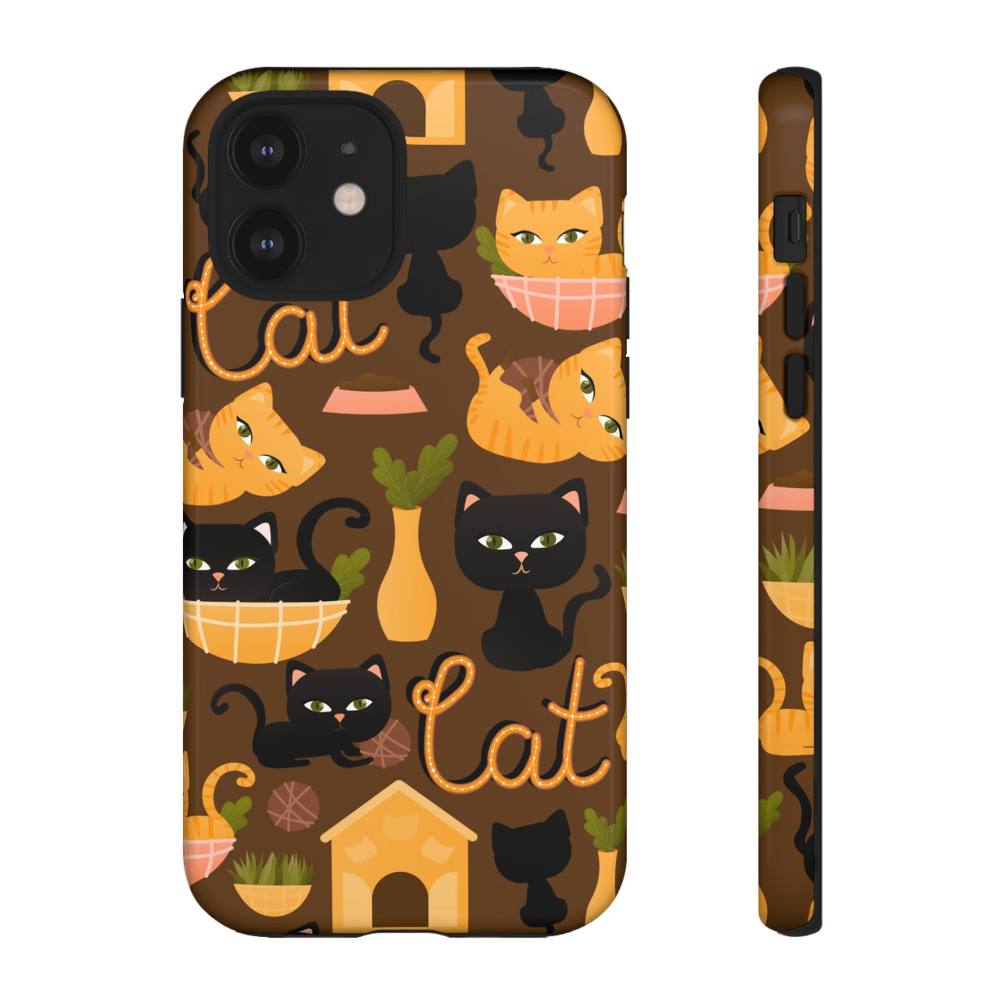 Premium-quality tough protective phone cases for iPhone, Samsung and Google - Brown With Cute Black and Orange Cats