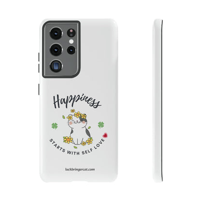 Cat Lovers Selflove  Phone Case- iPhone, Samsung Galaxy, Google Pixel- White- Happiness