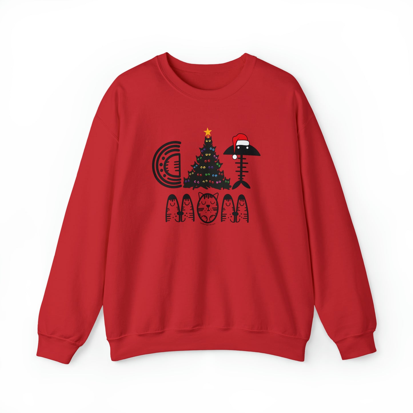 Cat Mom Christmas Crewneck Sweatshirt With Black Cats Christmas Tree