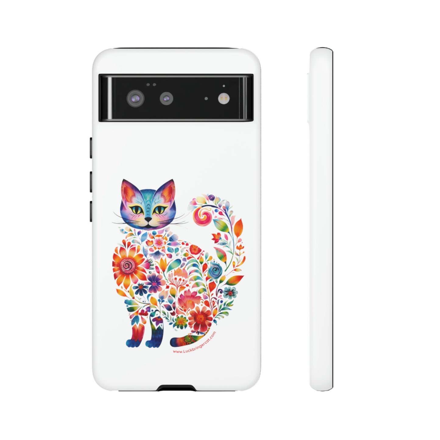 Floral Cat Lovers Phone case- iPhone, Samsung Galaxy, Google Pixel- White - Tough-Premium Quality