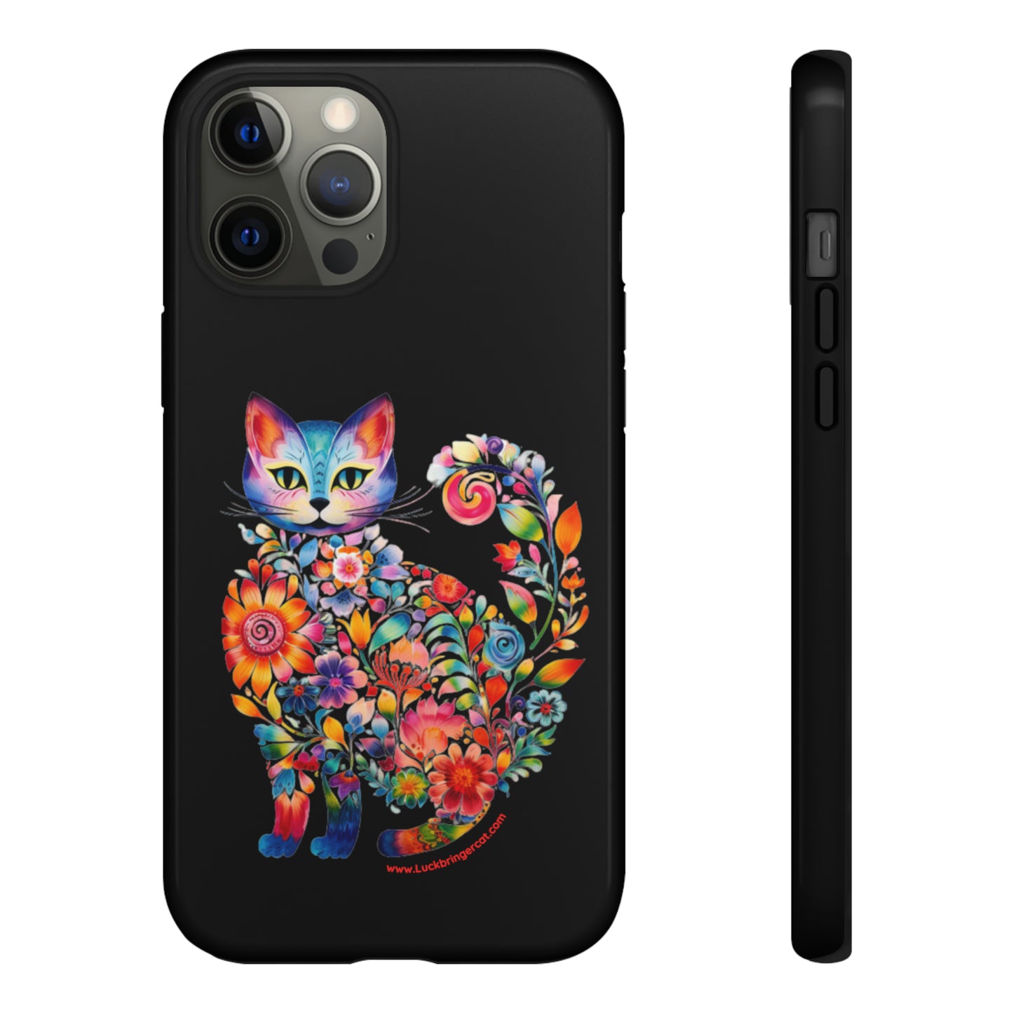 Floral Cat Lovers Phone case- iPhone, Samsung Galaxy, Google Pixel- Black-Tough-Premium Quality