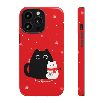 Cat Lovers Christmas Phone Case-iPhone, Samsung Galaxy, Google Pixel- Red and Black Snowman