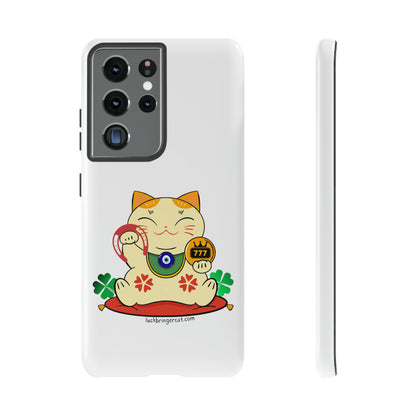 Cat Lovers Tough Phone Case- Maneki Neko Lucky Cat-White- iPhone, Samsung Galaxy, Google Pixel