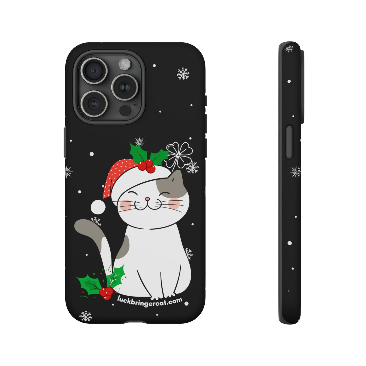 Cat Lovers Christmas Phone Case-iPhone, Samsung Galaxy,Google Pixel- Black With Cute Kitten