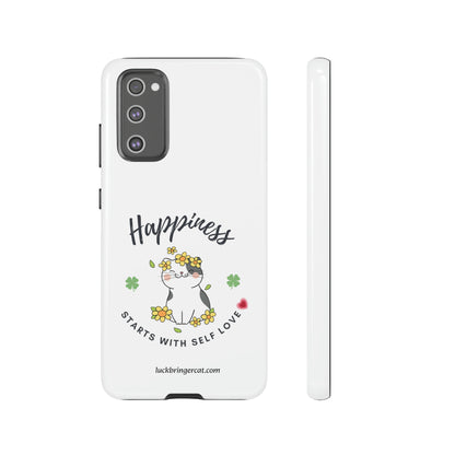 Cat Lovers Selflove  Phone Case- iPhone, Samsung Galaxy, Google Pixel- White- Happiness