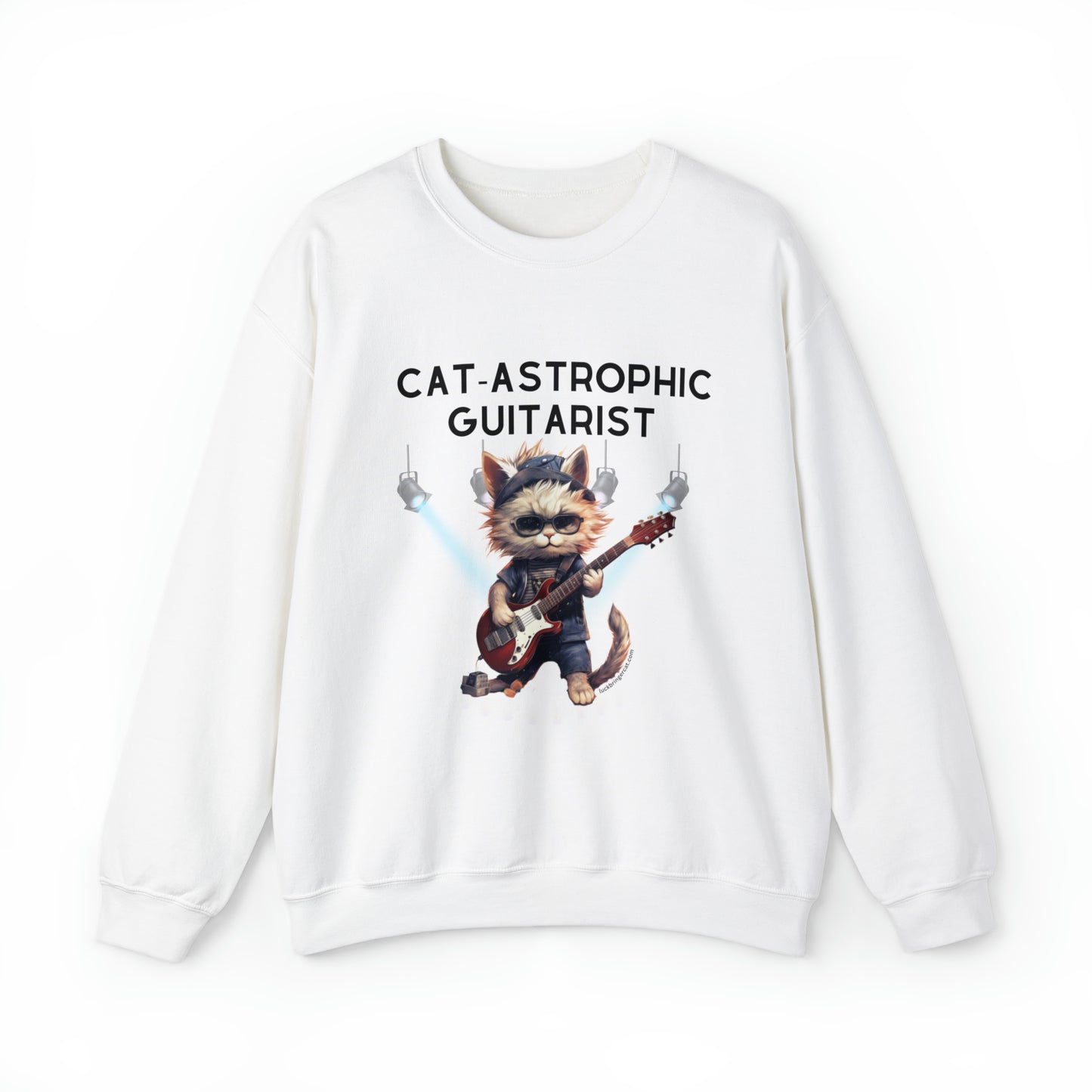 Unisex Crewneck Sweatshirt - Catastrophic Guitarist Funny Shirt for Cat Lovers and Electric Guitar Players