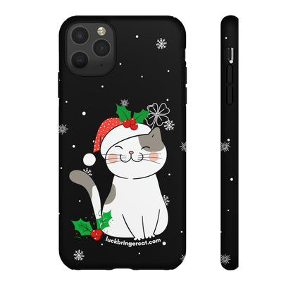 Cat Lovers Christmas Phone Case-iPhone, Samsung Galaxy,Google Pixel- Black With Cute Kitten