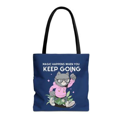 Motivational Tote Bag - Magic Happens When You Keep Going - Inspirational Gift for Dreamers and Go-Getters