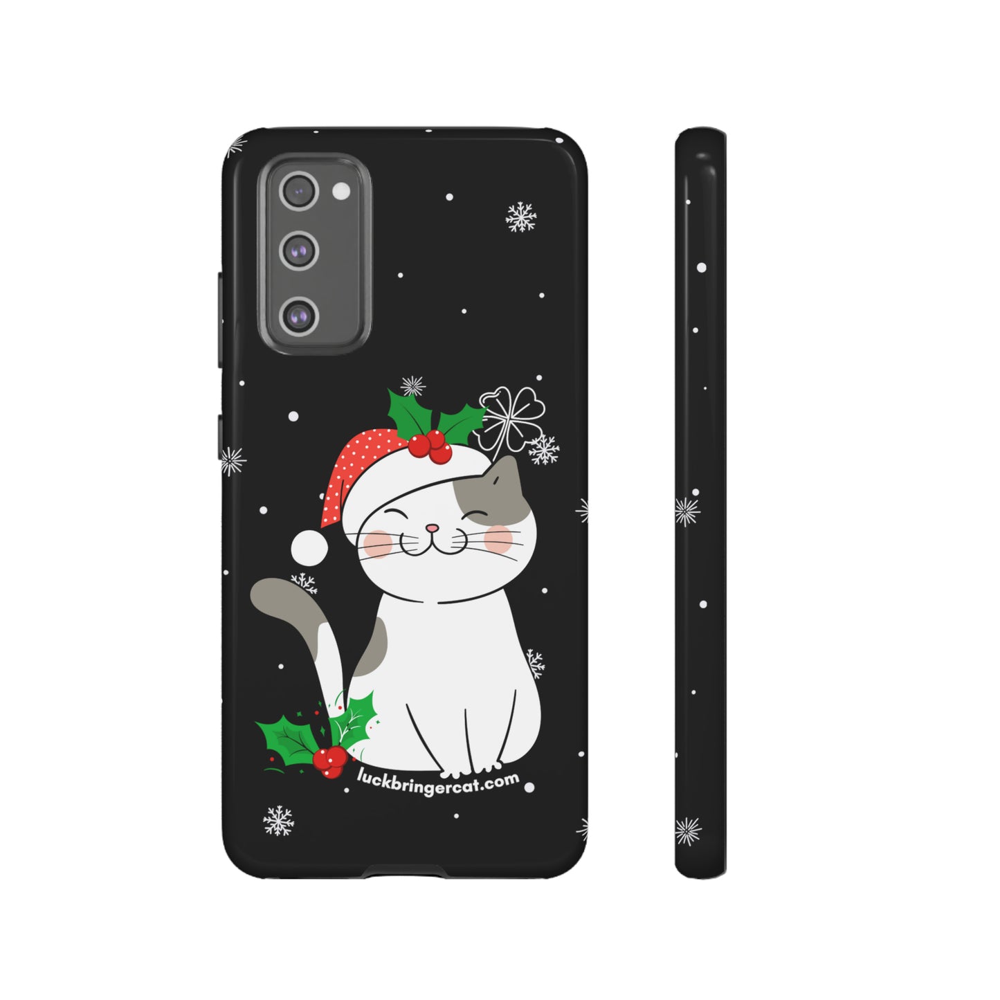 Cat Lovers Christmas Phone Case-iPhone, Samsung Galaxy,Google Pixel- Black With Cute Kitten