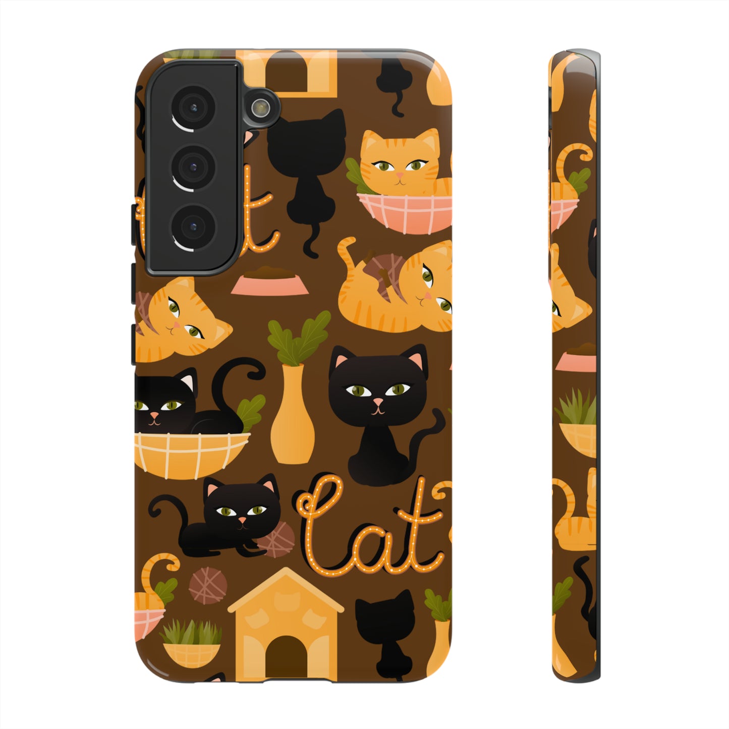 Premium-quality tough protective phone cases for iPhone, Samsung and Google - Brown With Cute Black and Orange Cats