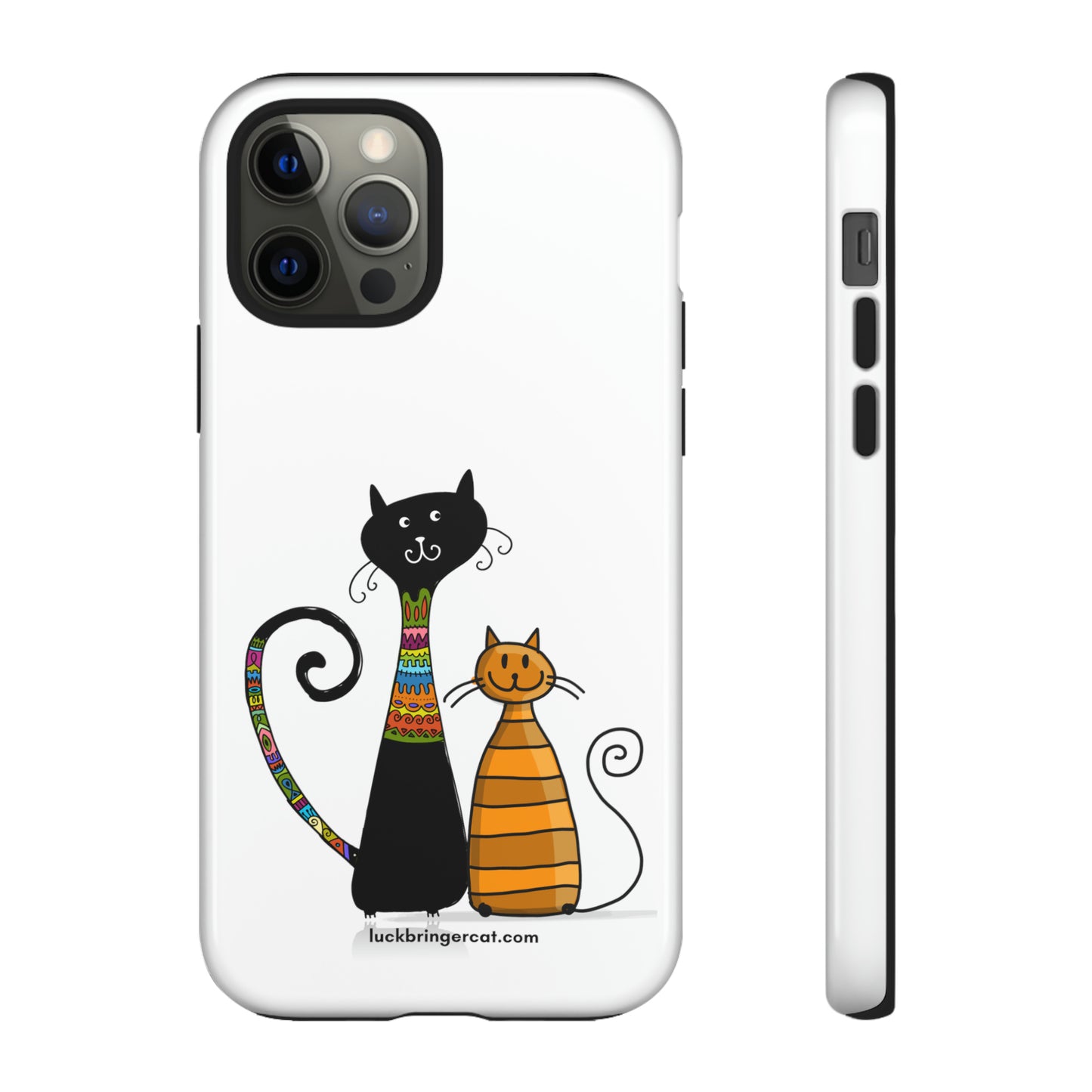 Funny Phone Case for Cat Lovers- iPhone, Samsung Galaxy and Google Pixel- White With Cute Black and Orange Cats