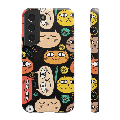 Premium-quality tough protective phone cases for iPhone, Samsung and Google - Black With Cute Colorful Cartoon Cats