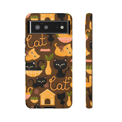 Premium-quality tough protective phone cases for iPhone, Samsung and Google - Brown With Cute Black and Orange Cats