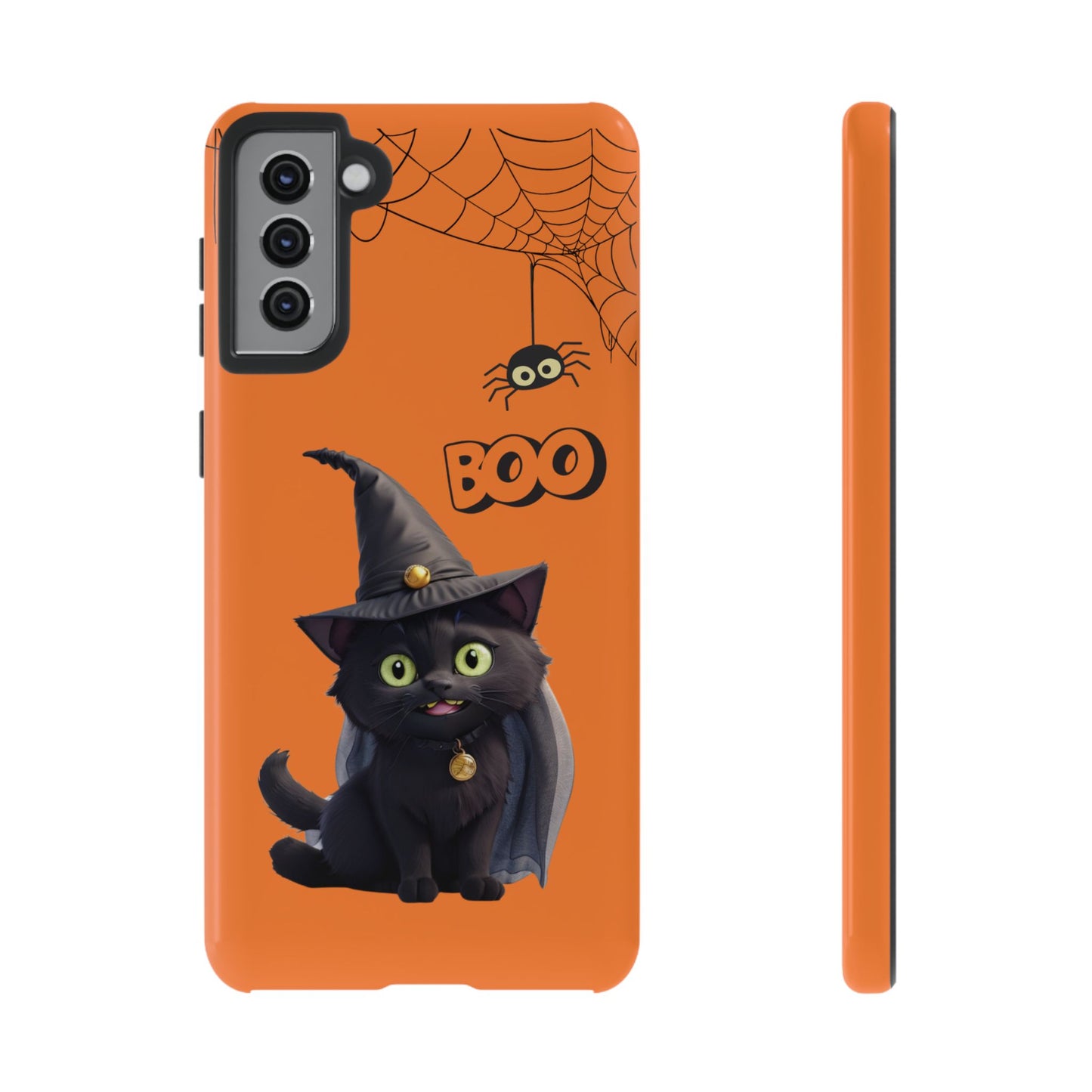 Premium-quality tough protective phone cases for iPhone,  Samsung and Google Phones - Orange - Spooky Halloween Black Cat