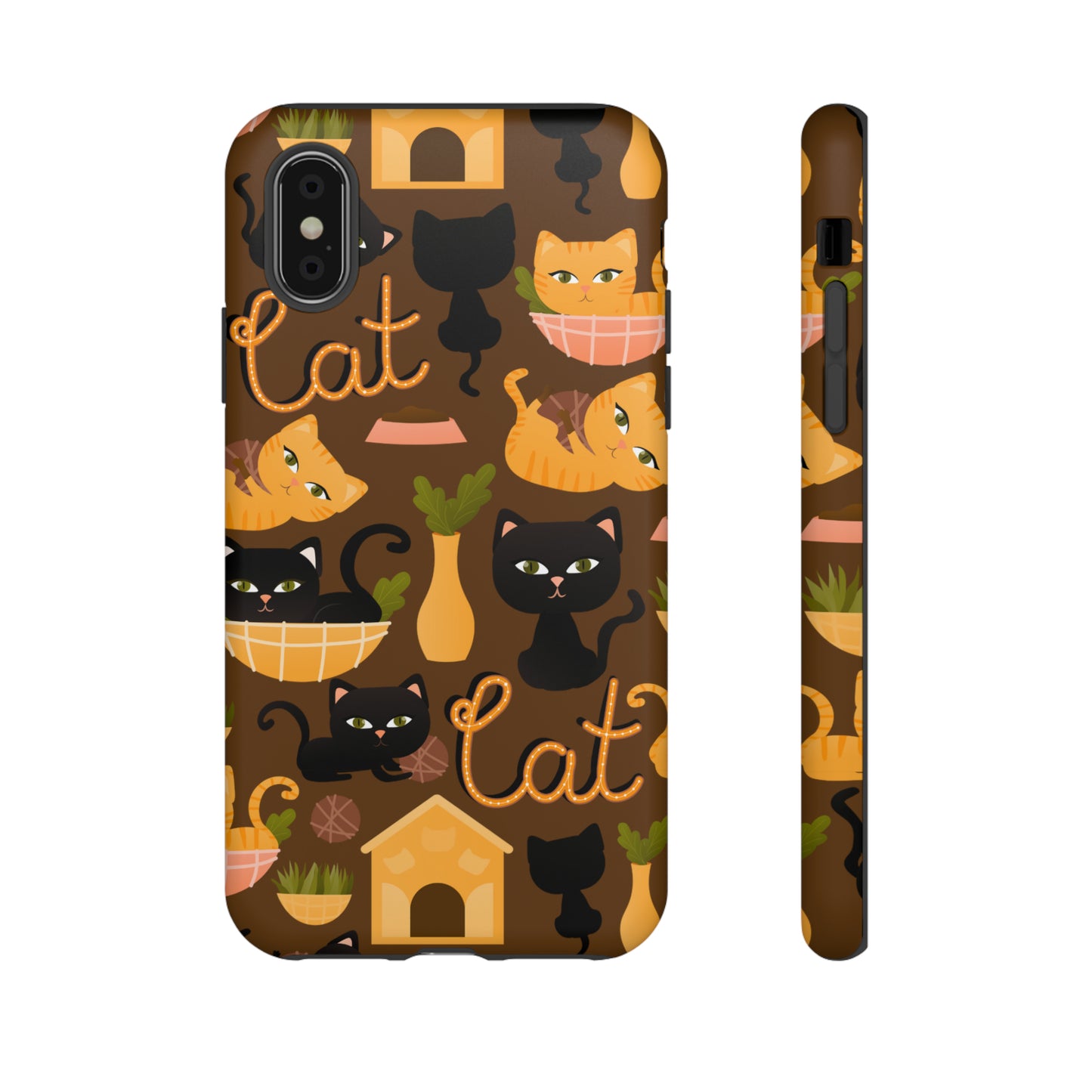 Premium-quality tough protective phone cases for iPhone, Samsung and Google - Brown With Cute Black and Orange Cats