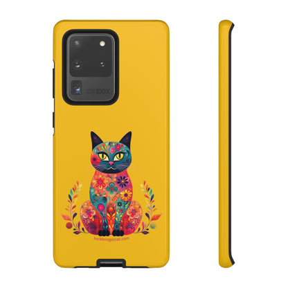 Phone Case for Cat Lovers- iPhone, Samsung Galaxy, Google Pixel- Colorful Floral Cat-Yellow-Graphic