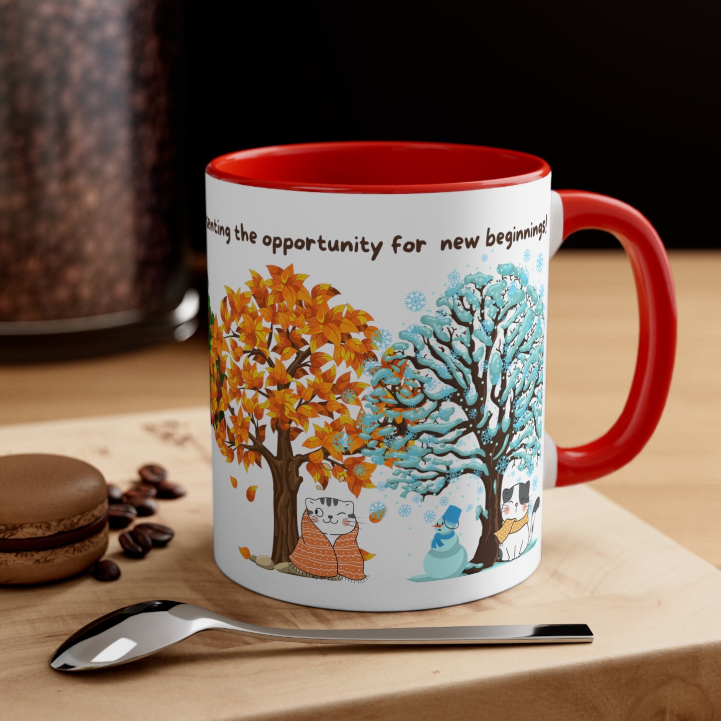 Four Seasons Coffee Mug for Cat Lovers - Change Is an Opportunity for New Beginnings