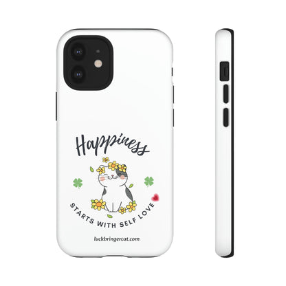 Cat Lovers Selflove  Phone Case- iPhone, Samsung Galaxy, Google Pixel- White- Happiness