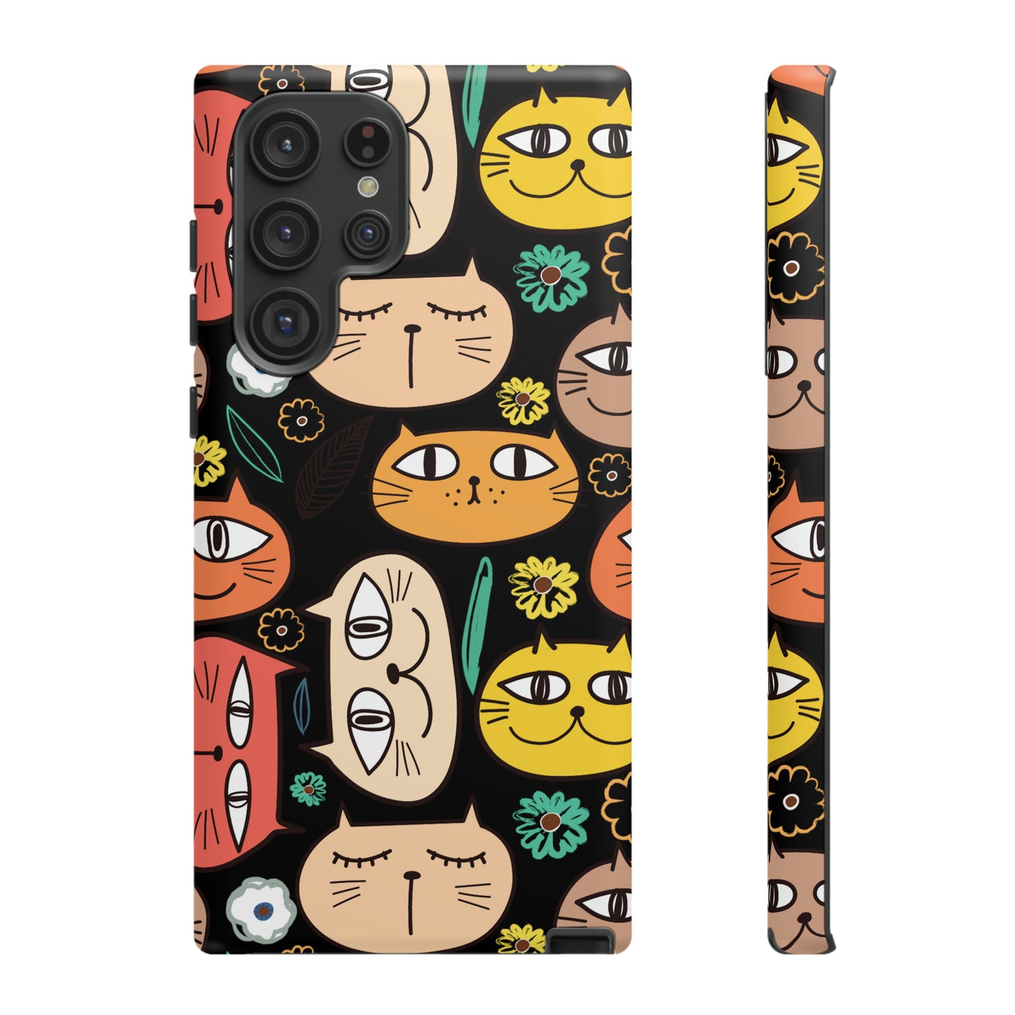 Premium-quality tough protective phone cases for iPhone, Samsung and Google - Black With Cute Colorful Cartoon Cats