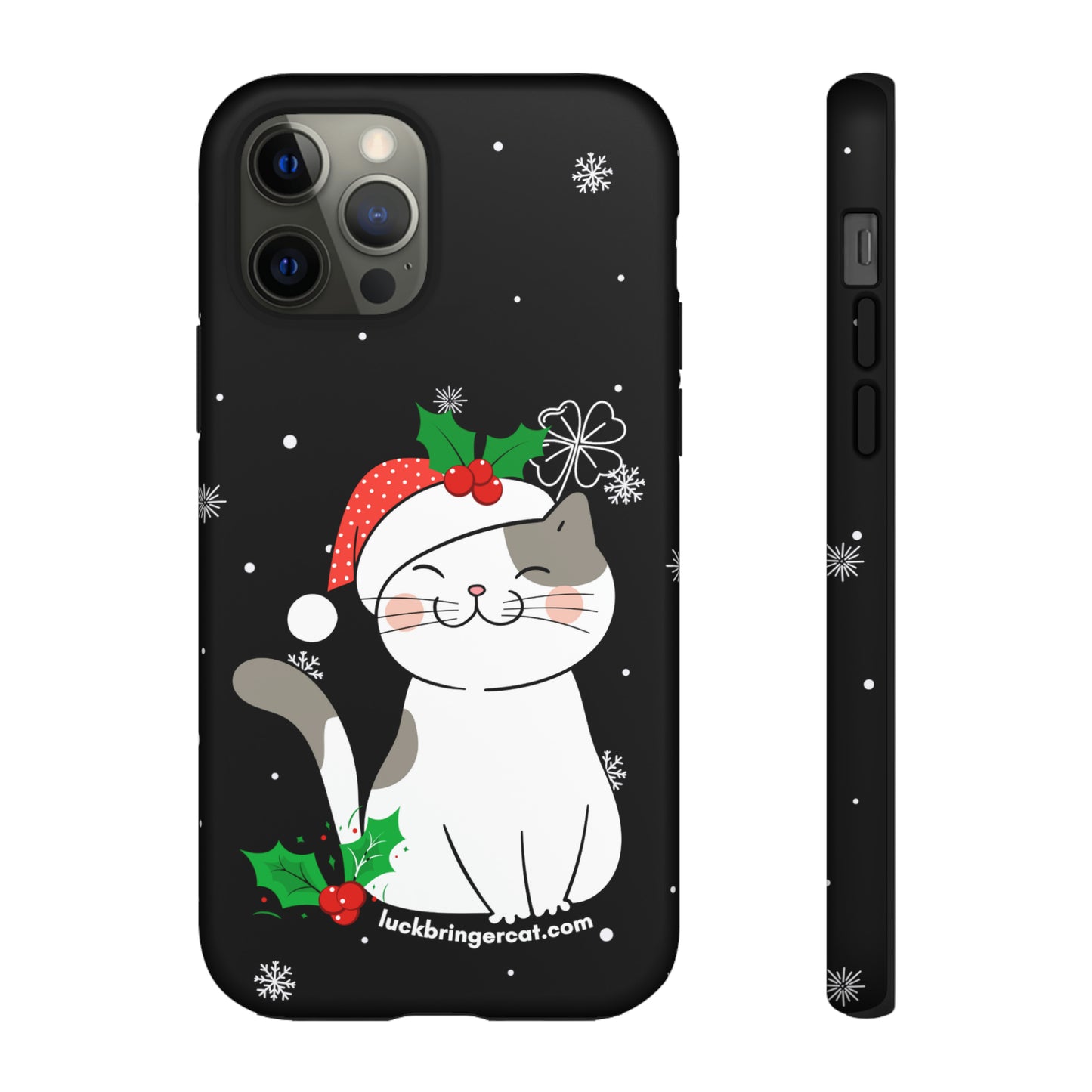 Cat Lovers Christmas Phone Case-iPhone, Samsung Galaxy,Google Pixel- Black With Cute Kitten